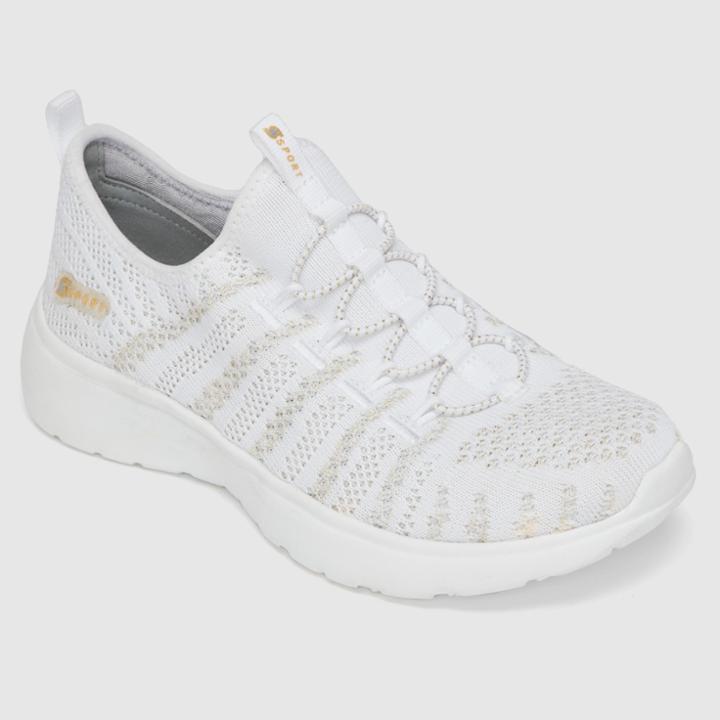 Women's S Sport By Skechers Zaylee Metallic Lace Up Athletic Shoes - White 9.5, Gold White