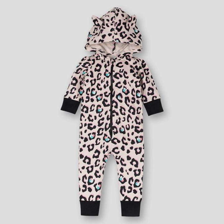Lamaze Baby Organic Cotton Long Sleeve Long Leg Leopard Cat Ear Hoodie Romper - Black