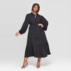 Women's Plus Size V-neck Full Sleeve Trim Maxi Dress - Who What Wear Jet Black