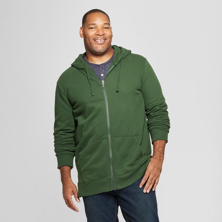 Men's Big & Tall Long Sleeve Fleece Full Zip Hoodie - Goodfellow & Co Banyan Tree Green