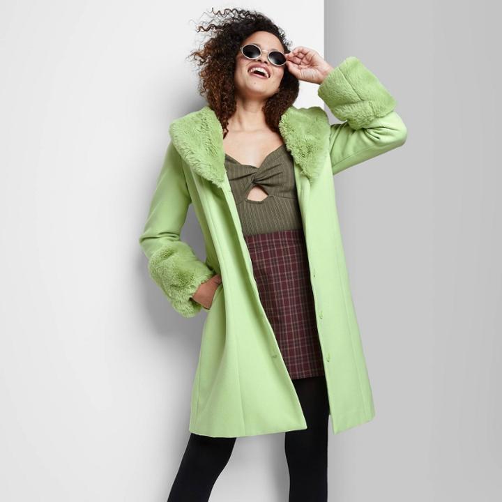 Women's Faux Fur Trim Long Jacket - Wild Fable