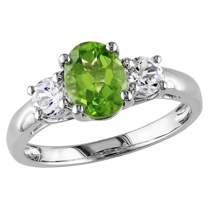 Allura 1.25 Ct. T.w. Peridot And .64 Ct. T.w. Sapphire 4-prong Setting Ring In Sterling Silver