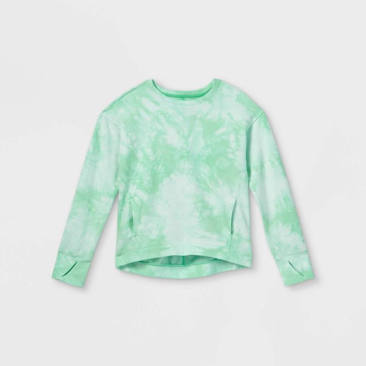 Girls' Lightweight Fleece Pullover Sweatshirt - All In Motion Green