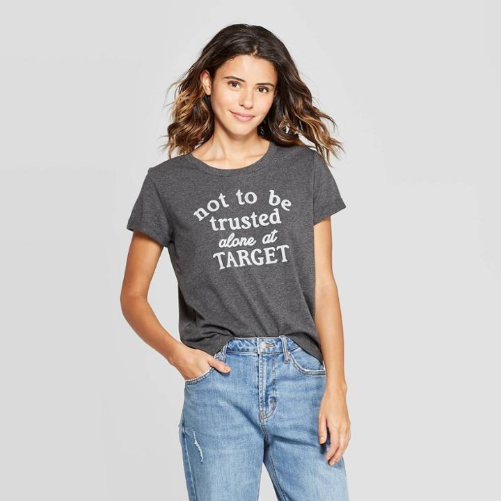 Women's Short Sleeve Not Trusted At Target T-shirt - Fifth Sun (juniors') - Charcoal Heather