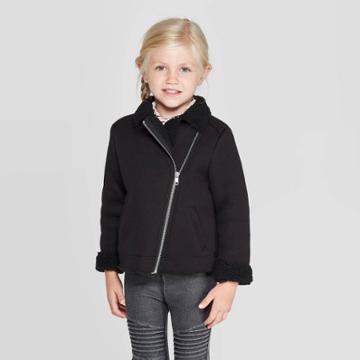 Toddler Girls' Sherpa Moto Jacket - Art Class Black 12m, Toddler Girl's
