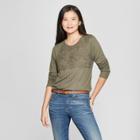 Women's Long Sleeve Lace Front Raglan Sleeve Knit Top - Knox Rose Olive (green)