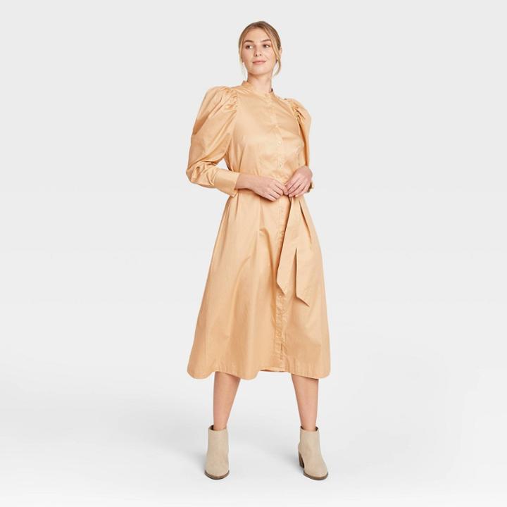 Women's Puff Long Sleeve Shirtdress - Prologue Tan