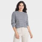 Women's Striped Long Sleeve French T-shirt - A New Day Blue