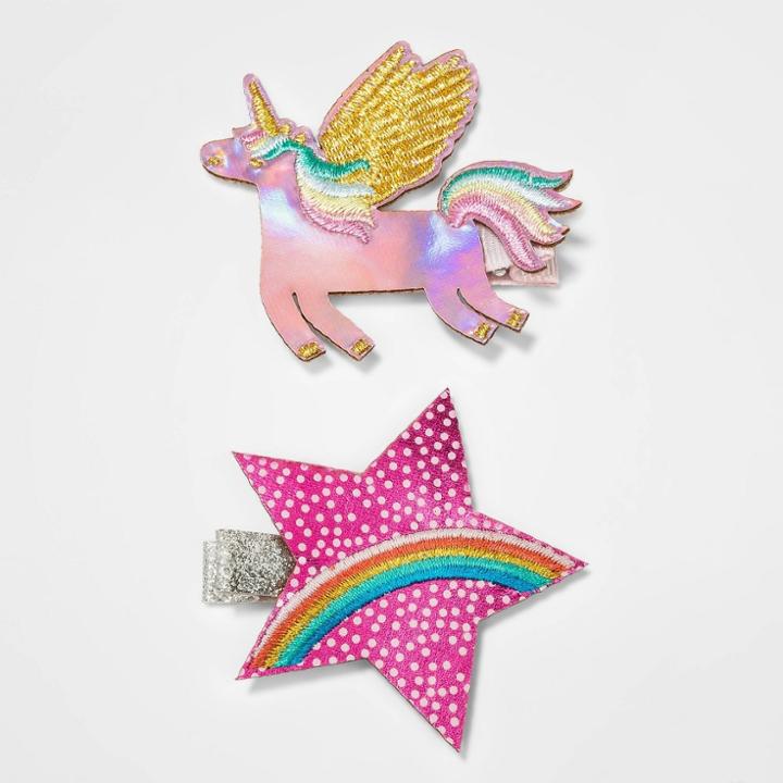 Girls' 2pk Glitter Critter Salon Clips - Cat & Jack , Girl's, Pink