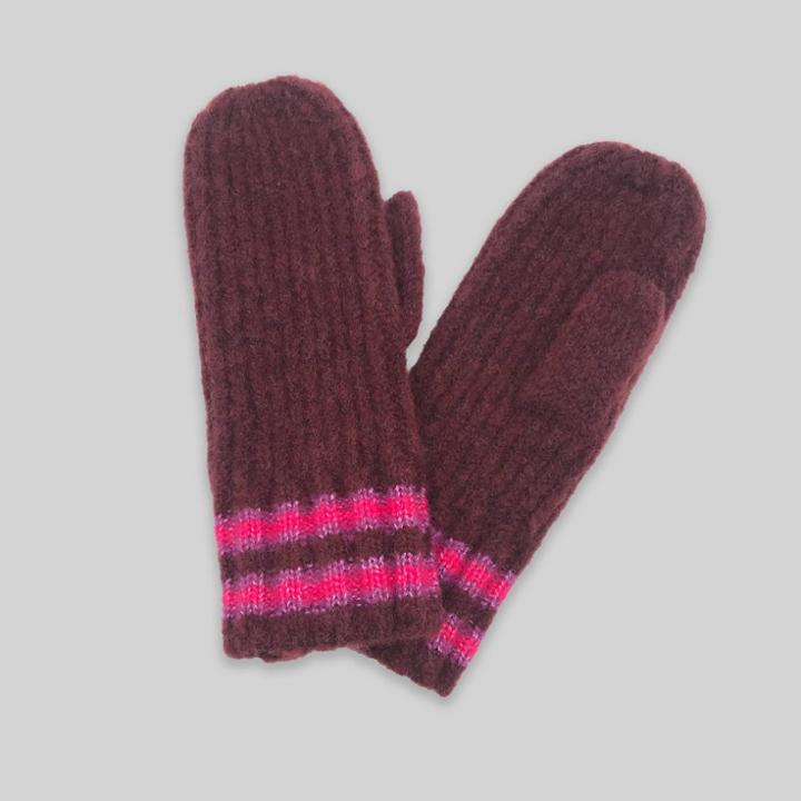 Women's Striped Cuff Mitten - A New Day Burgundy, Red