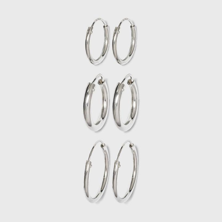 Distributed By Target Sterling Silver Trio Endless Hoop Earring Set