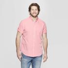 Men's Big & Tall Printed Standard Fit Short Sleeve Poplin Button-down Shirt - Goodfellow & Co Dusty Rose