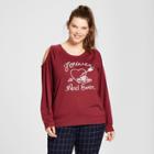 Women's Long Sleeve Plus Size Forever And Ever Heart Cold Shoulder Graphic Sweatshirt - Modern Lux Burgundy