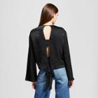 Women's Long Sleeve Open Back Blouse - Mossimo Black