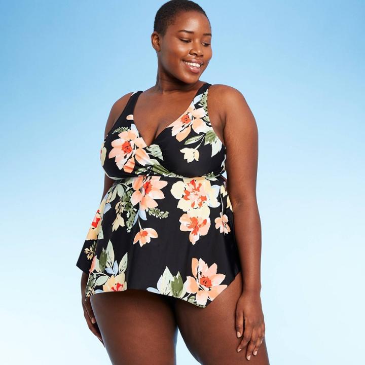 Kona Sol Women's Plus Size Wrap Front Sharkbite Everbloom Tankini Top - Kona