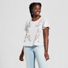 Women's Plus Size Embroidered T-shirt - Xhilaration Heather Gray X
