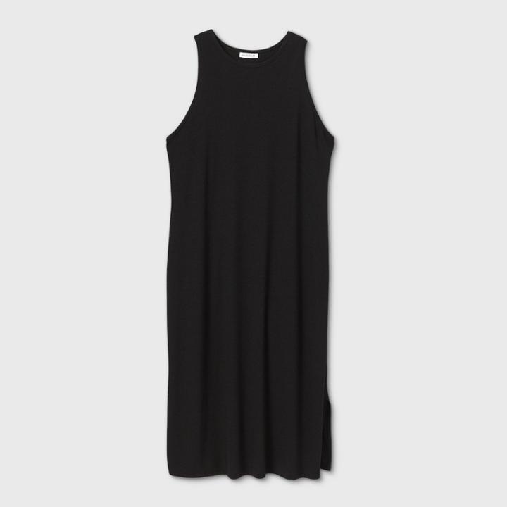 Women's Plus Size Sleeveless Racertank Rib-knit Dress - Prologue Black 1x, Women's,