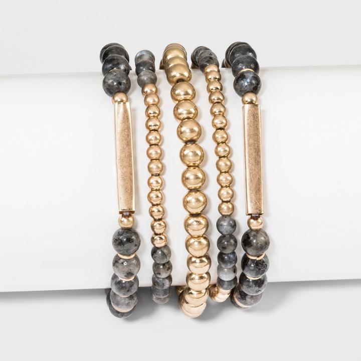 Semi Precious Blue Labradorite Fashion Bracelet Set - Universal Thread Blue/gold