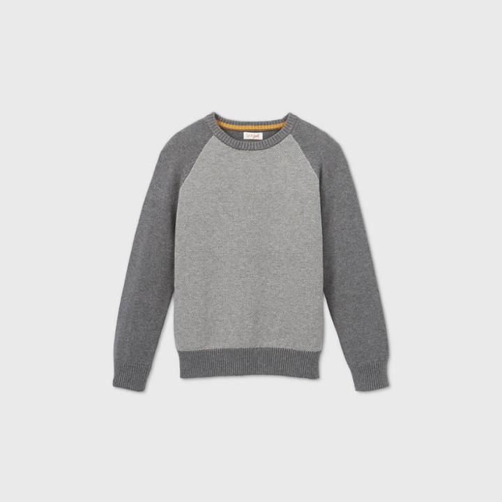 Boys' Holiday Raglan Sleeve Crew Neck Sweater - Cat & Jack Dark Gray