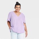 Women's Plus Size Short Sleeve Blouse - Ava & Viv Purple X