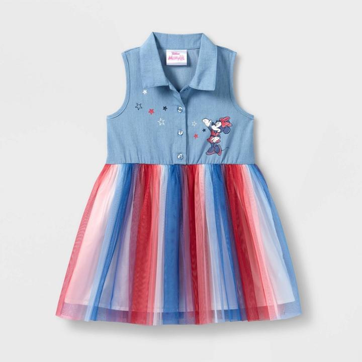 Disney Toddler Girls' Minnie Chambray Tutu Dress - 12m, Blue/red