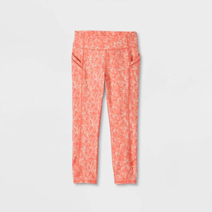 Girls' Side Pocket Cropped Leggings - All In Motion Peach Orange