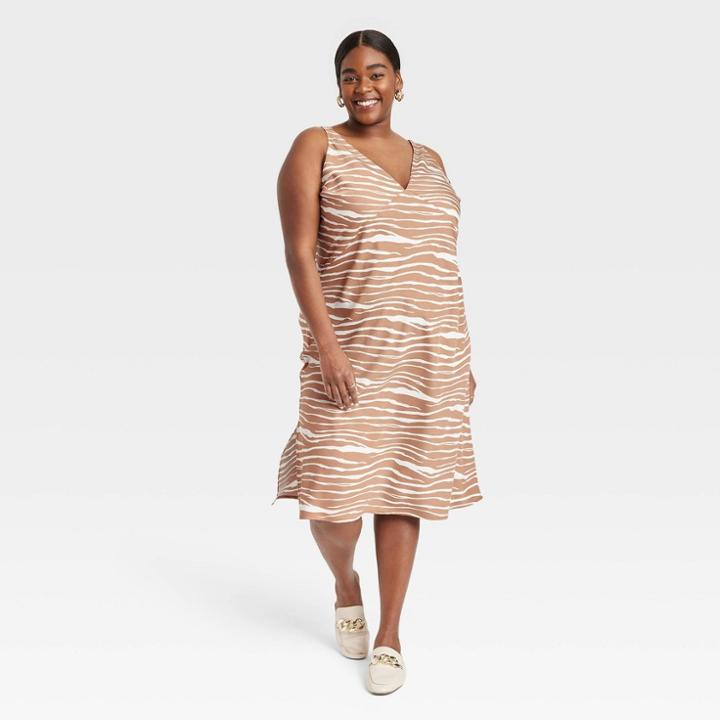 Women's Slip Dress - A New Day Brown Zebra