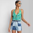 Women's Sleeveless Halter Fly Away Top - Wild Fable Green Floral