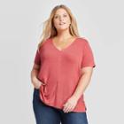 Women's Plus Size Short Sleeve V-neck Slit T-shirt - Ava & Viv Pink X, Women's