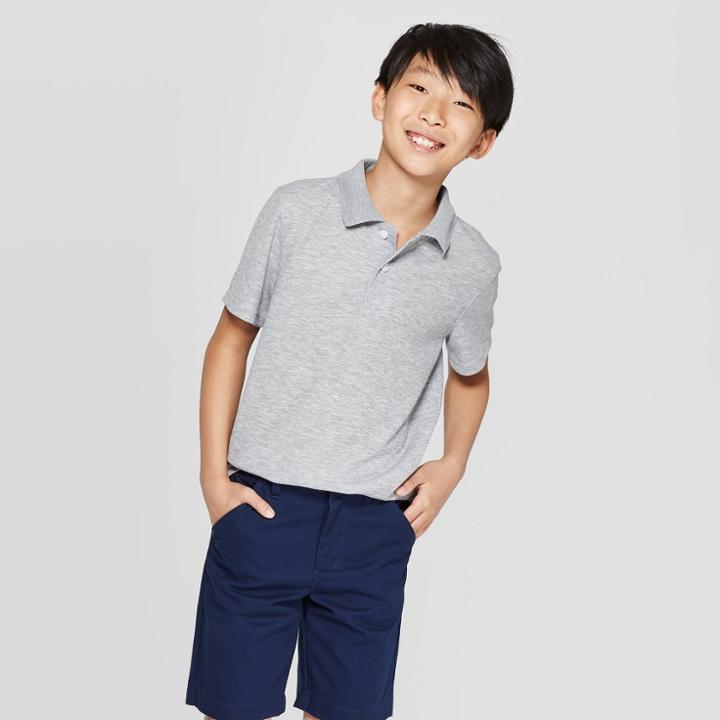 Boys' Short Sleeve Performance Uniform Polo Shirt - Cat & Jack Heather Gray
