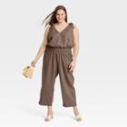 Women's Plus Size Sleeveless Tie Shoulder Jumpsuit - A New Day Brown