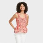 Women's Floral Print Smocked Tank Top - Universal Thread Red