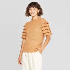 Women's Tiered Ruffle Elbow Sleeve Crewneck Pullover Sweater - Who What Wear Brown