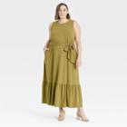 Women's Plus Size Sleeveless Ruffle Hem Dress - A New Day Olive