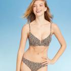 Women's Light Lift V-wire Ribbed Bikini Top - Shade & Shore Animal Print 32a, Women's, Black Beige