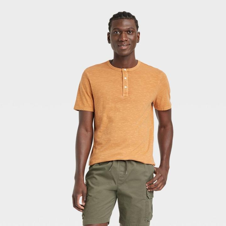 Men's Short Sleeve Henley T-shirt - Goodfellow & Co Gold