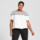 Women's Plus Size Short Sleeve T-shirt With Crochet Detail - Ava & Viv White X