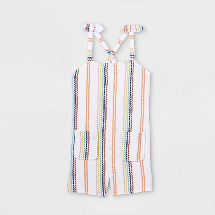 Girls' Striped Romper Cover Up - Art Class White
