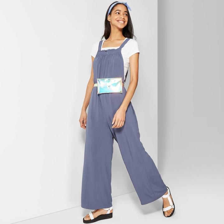 Women's Strappy Straight Neck Waistless Woven Jumpsuit - Wild Fable Blue
