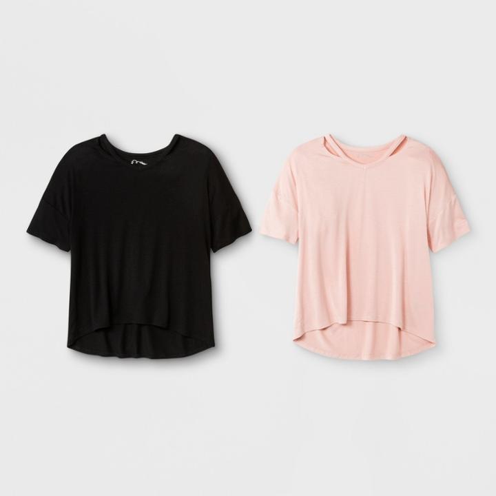 Girls' Short Sleeve Cold Clavicle 2pk T-shirt - Art Class Black/pink Xxl, Black Pink