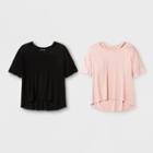 Girls' Short Sleeve Cold Clavicle 2pk T-shirt - Art Class Black/pink Xxl, Black Pink