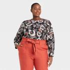 Women's Plus Size Floral Print Long Balloon Sleeve Button-back Top - Who What Wear