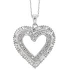 Distributed By Target 1/10 Ct. T.w. Baguette And Round-cut White Diamond Prong Set Heart Pendant - White