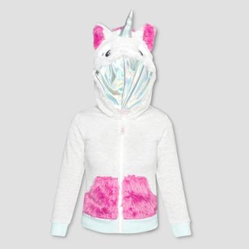 L.o.l. Vintage Girls' Unicorn Costume Zip-up Hoodie - Ivory