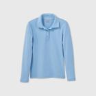 Girls' Long Sleeve Interlock Uniform Polo Shirt - Cat & Jack Light Blue