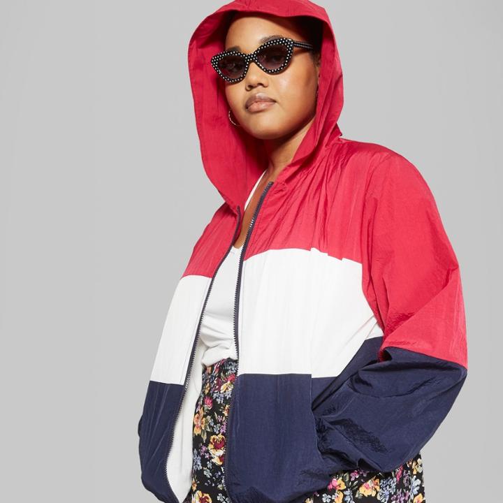 Women's Plus Size Color Blocked Zip-up Windbreaker Jacket - Wild Fable Magenta