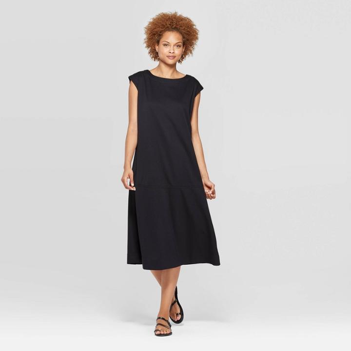 Women's Sleeveless Scoop Neck Midi A Line Dress - Prologue Black