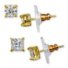 Distributed By Target Gold Plated Cubic Zirconia Round And Square Stud Earrings