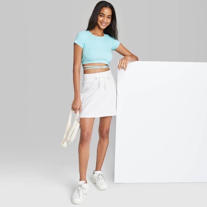 Women's Knit Tennis Mini A-line Skirt - Wild Fable White