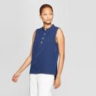 Women's Sleeveless Collared Button Front Blouse - Prologue Navy (blue)